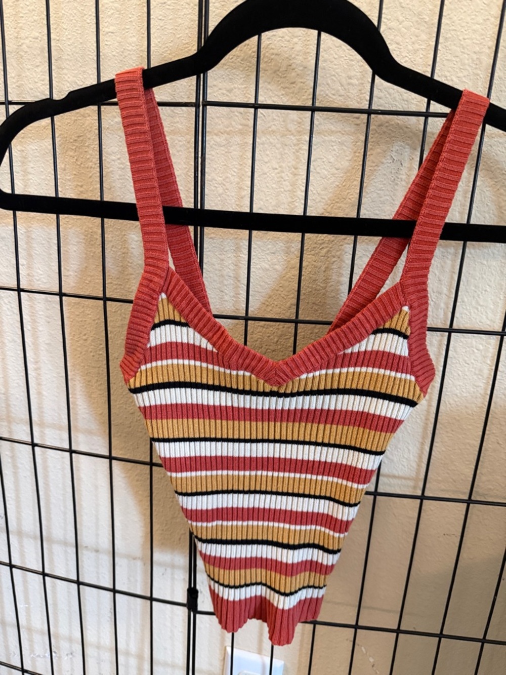 Sky and Sparrow Rust Multi-Stripe Ribbed Tank Top
